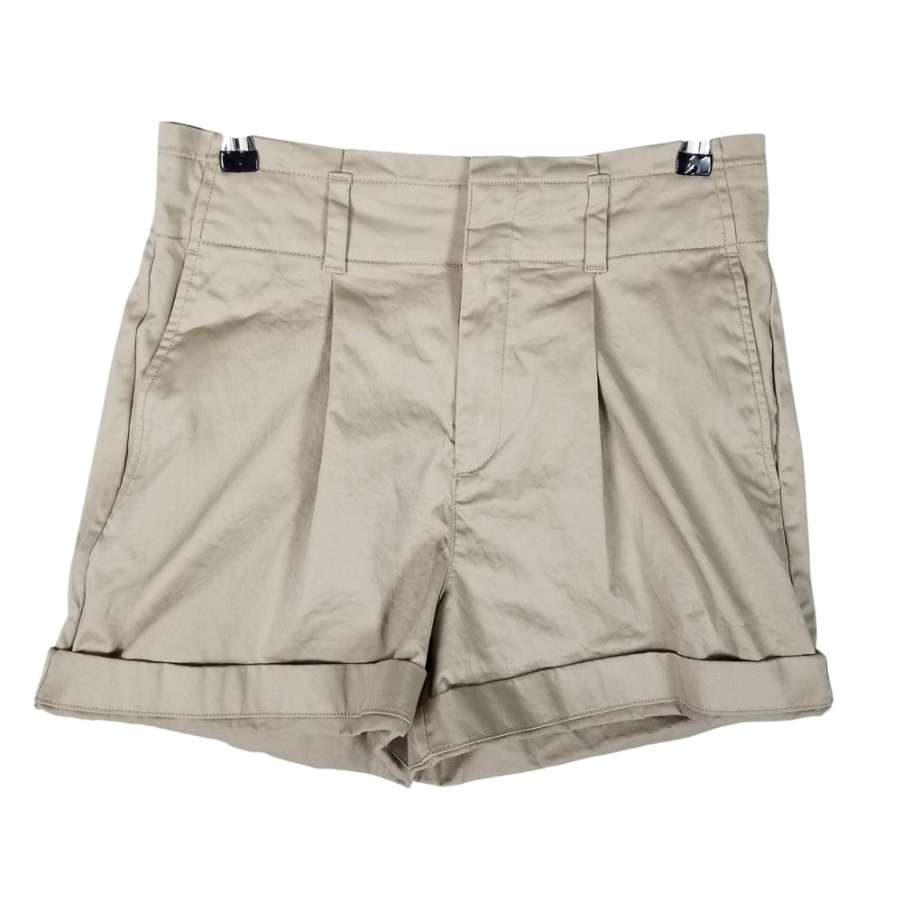Brooks Brothers Pleated Shorts Women 10 Tan Khaki High Rise Cuffed Cotton 188s